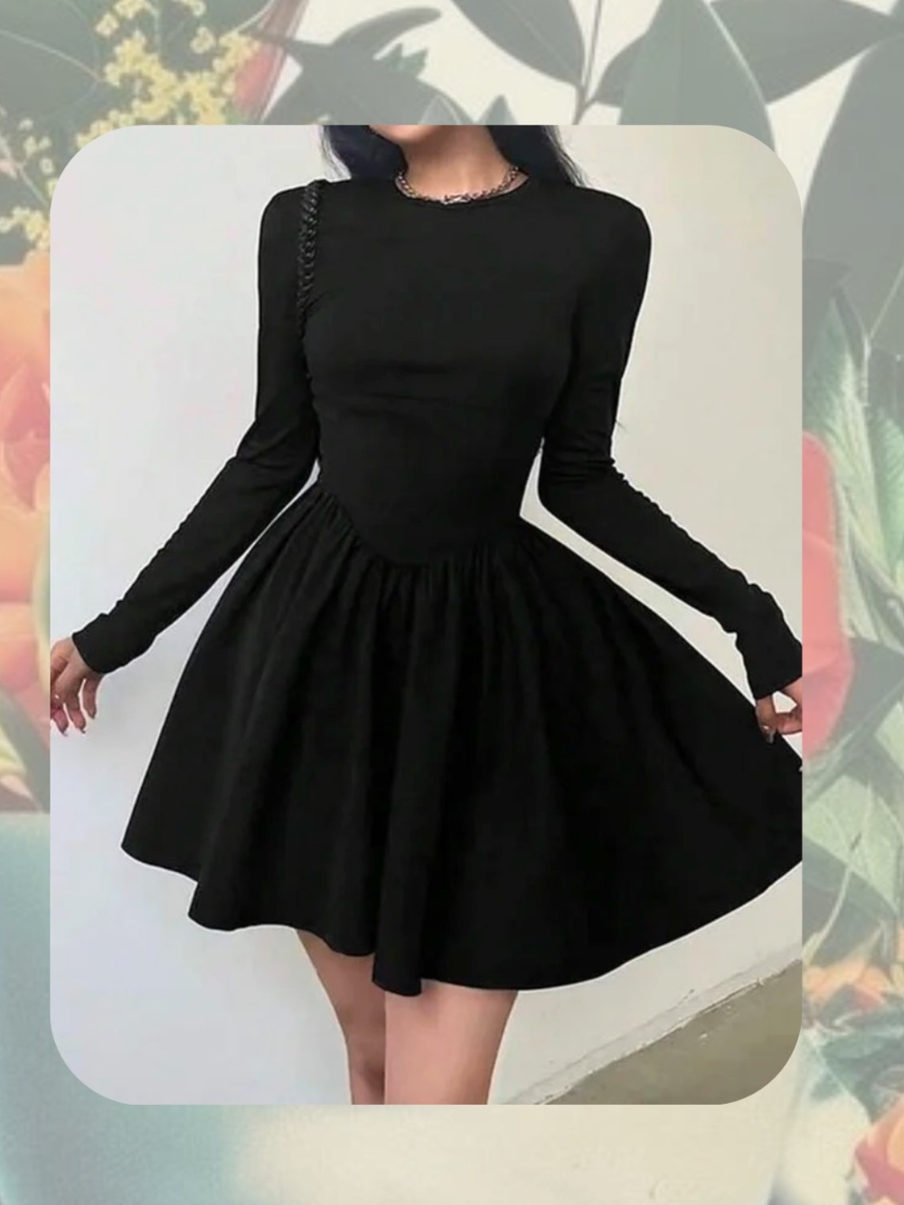 DAZY Long Sleeve A-Line Skater Fit & Flare Black Mini Dress